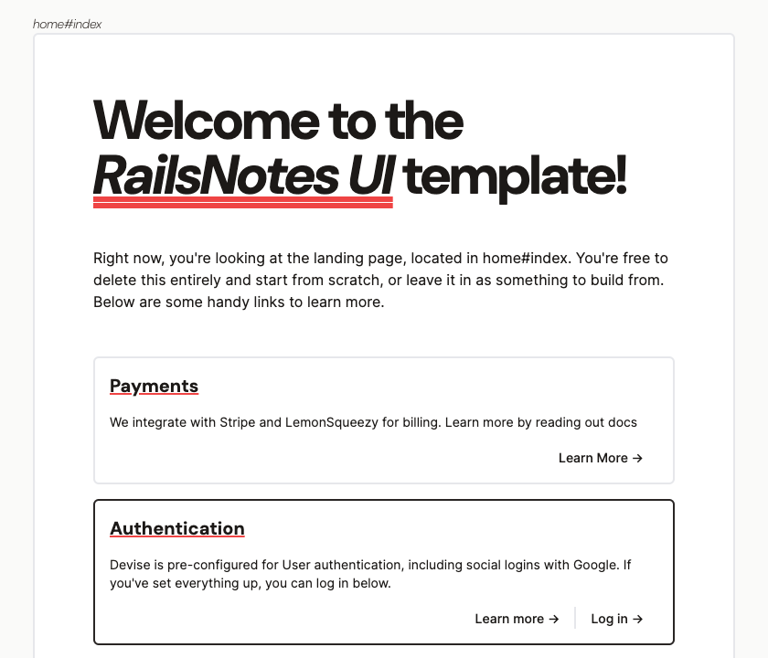 ActionMailer mailer template built with the RailsNotes UI email components.